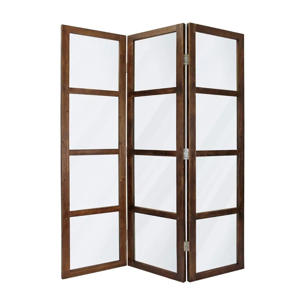 84" Brown Folding Three Panel Screen Room Divider - NOBLE HOME INTERIORS