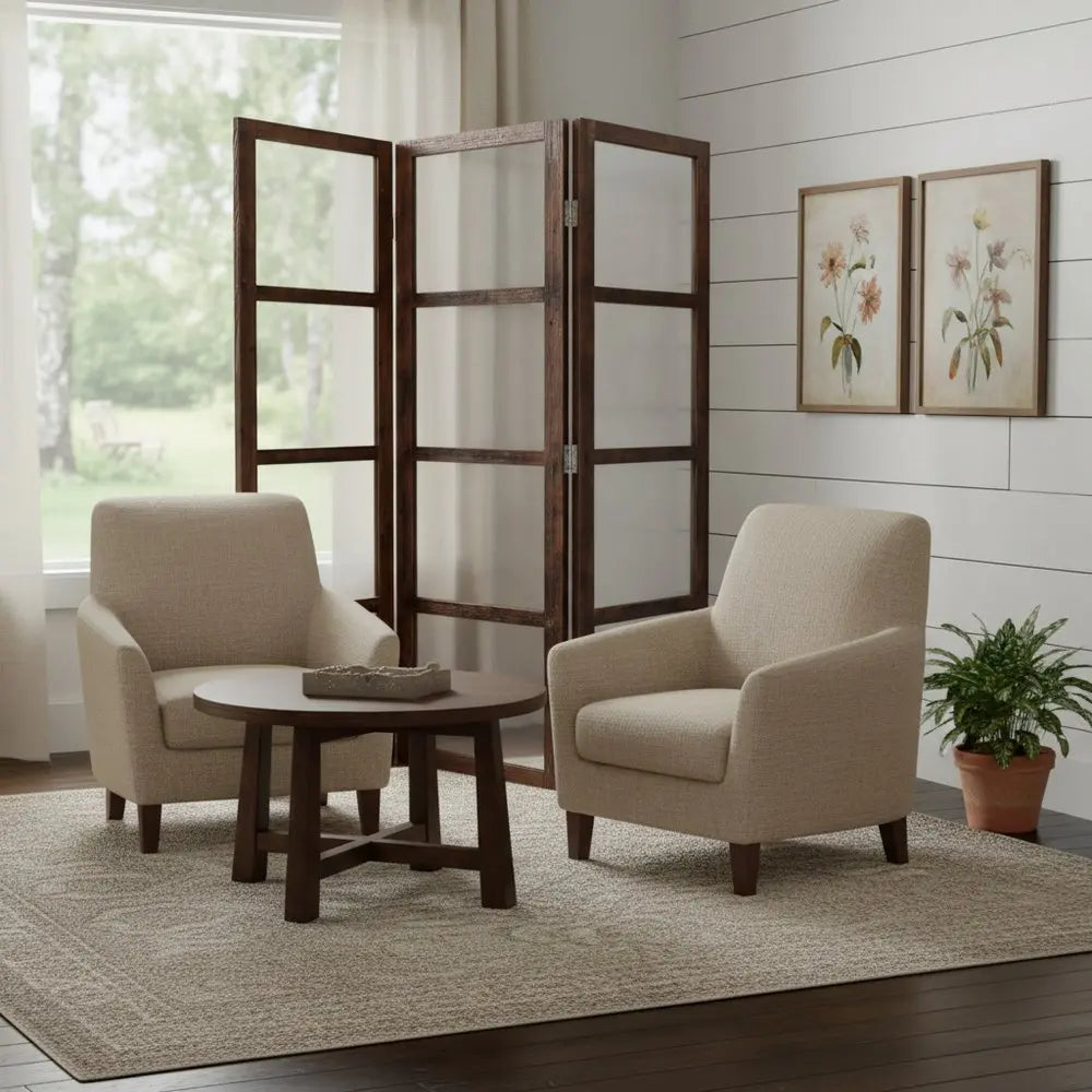 84" Brown Folding Three Panel Screen Room Divider - NOBLE HOME INTERIORS