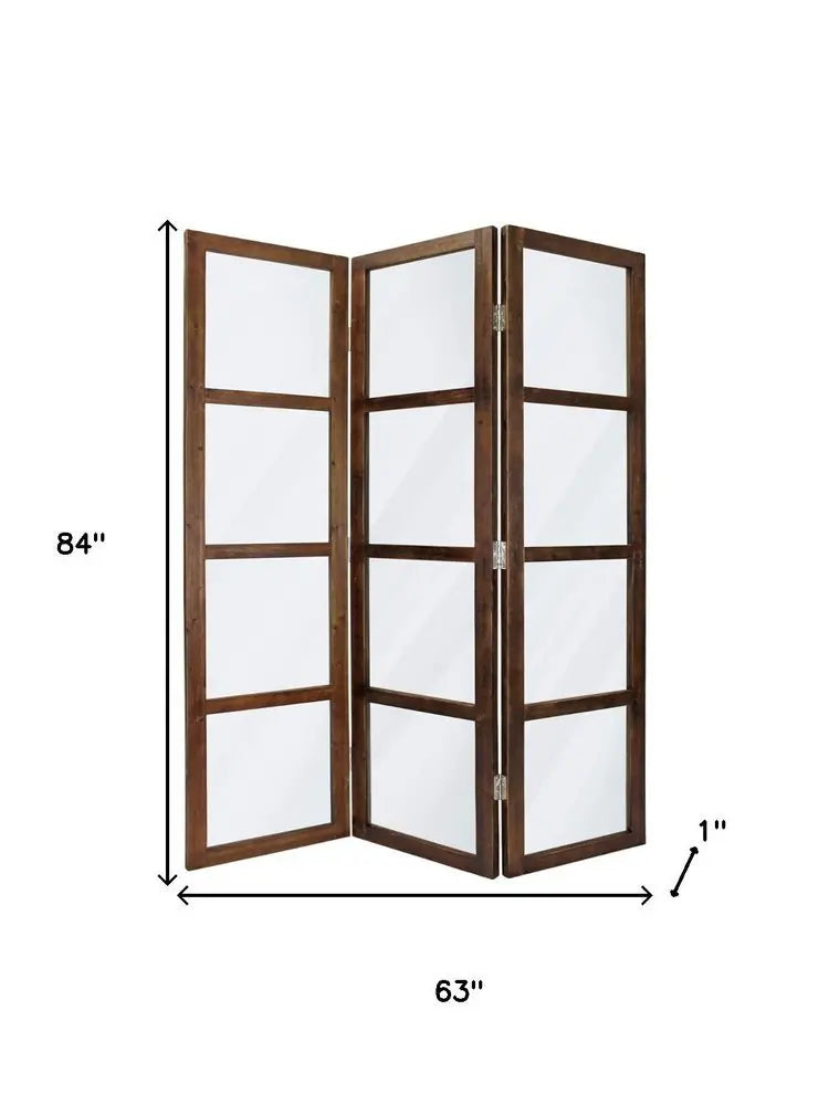 84" Brown Folding Three Panel Screen Room Divider - NOBLE HOME INTERIORS