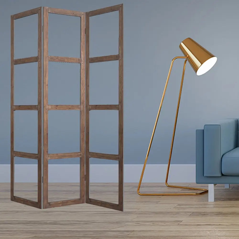 84" Brown Folding Three Panel Screen Room Divider - NOBLE HOME INTERIORS