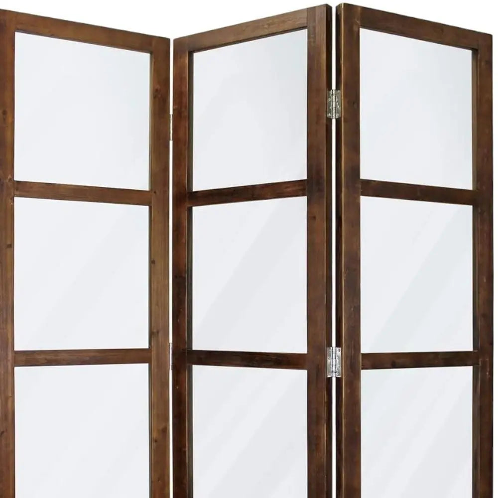 84" Brown Folding Three Panel Screen Room Divider - NOBLE HOME INTERIORS