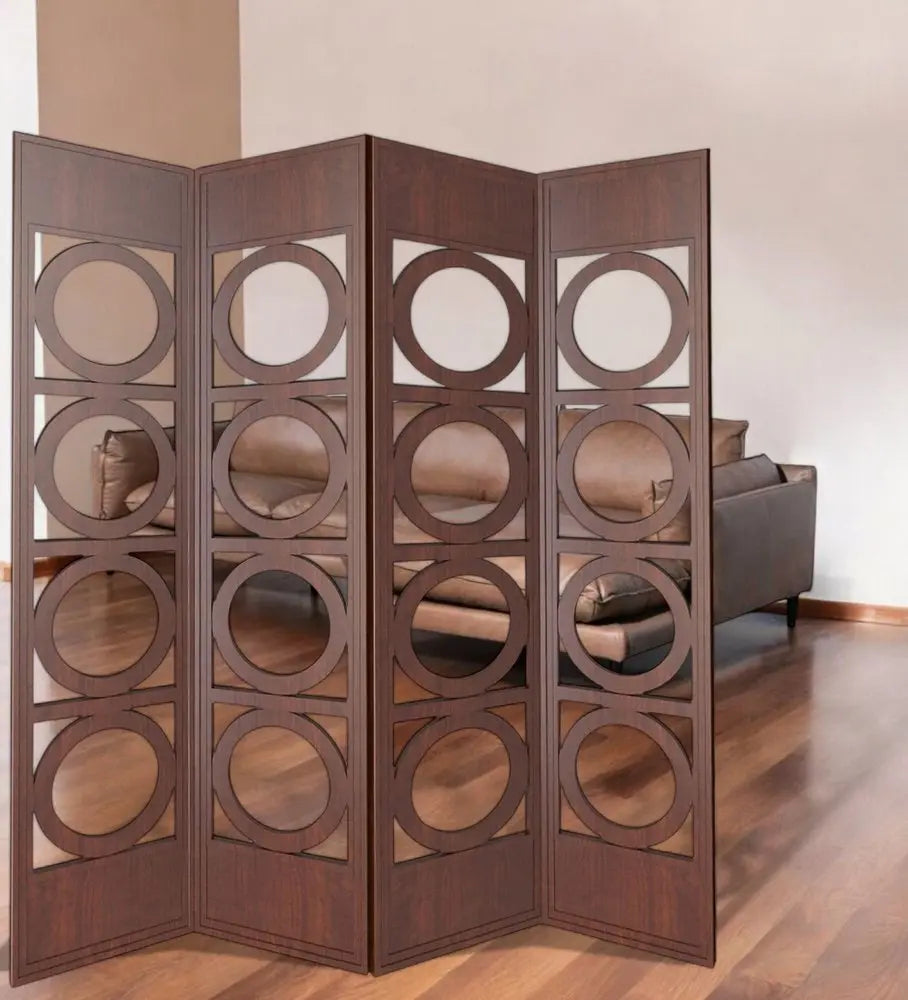 84" Brown Solid Wood Folding Four Panel Screen Room Divider - NOBLE HOME INTERIORS