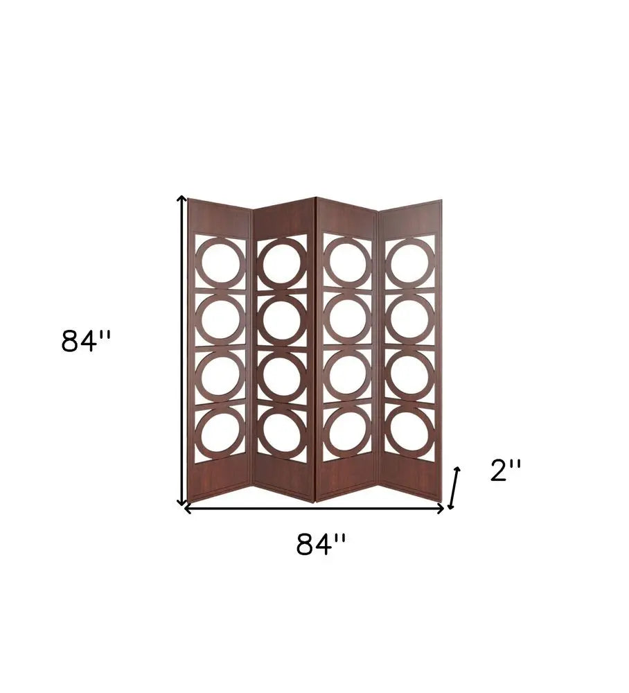 84" Brown Solid Wood Folding Four Panel Screen Room Divider - NOBLE HOME INTERIORS