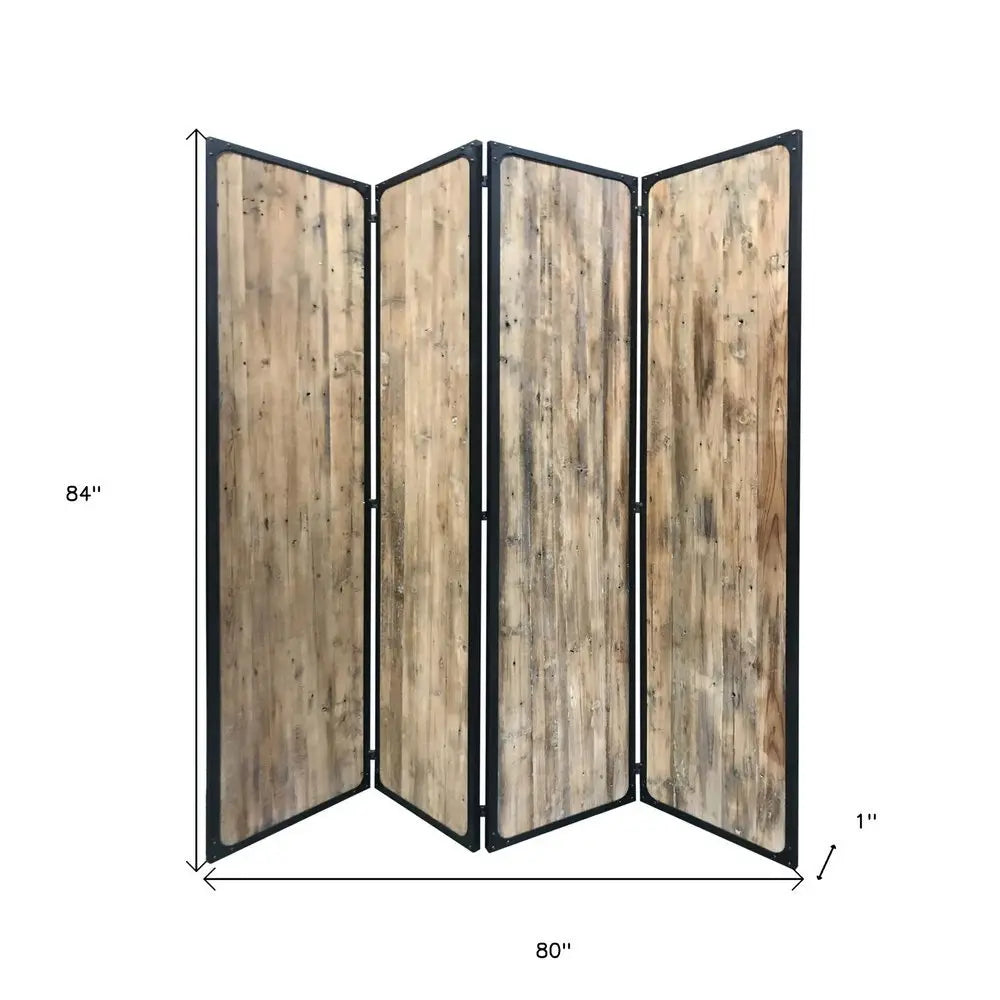 84" Brown Solid Wood Folding Four Panel Screen Room Divider - NOBLE HOME INTERIORS