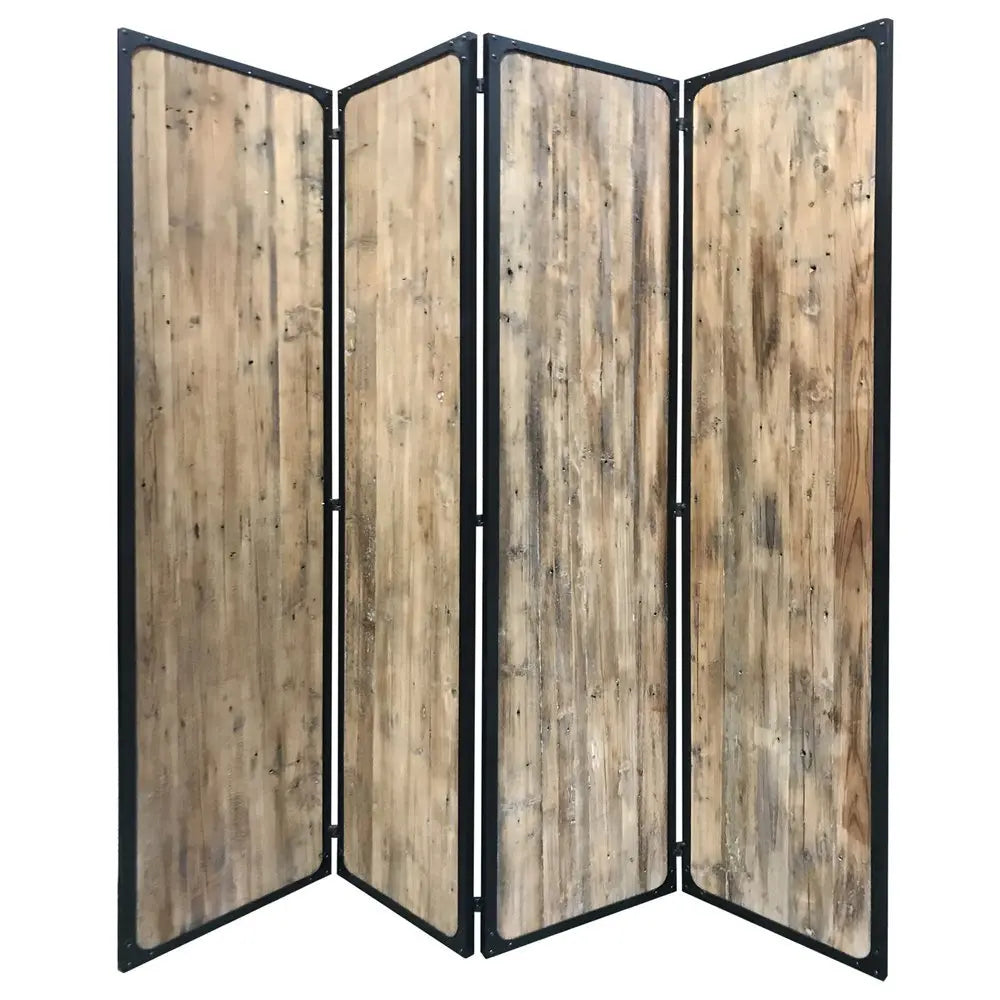 84" Brown Solid Wood Folding Four Panel Screen Room Divider - NOBLE HOME INTERIORS