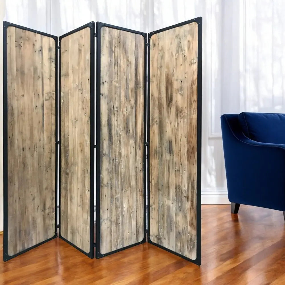 84" Brown Solid Wood Folding Four Panel Screen Room Divider - NOBLE HOME INTERIORS