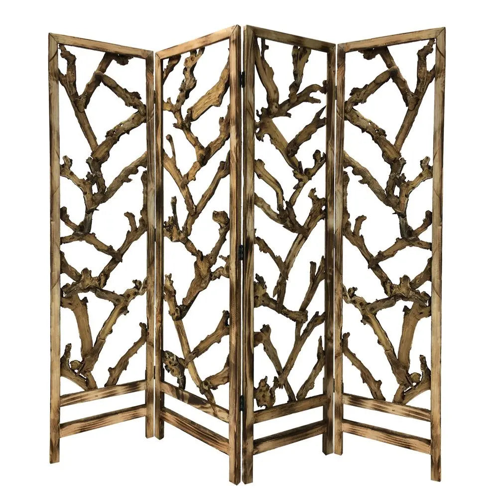 84" Brown Solid WoodFolding Four Panel Screen Room Divider - NOBLE HOME INTERIORS