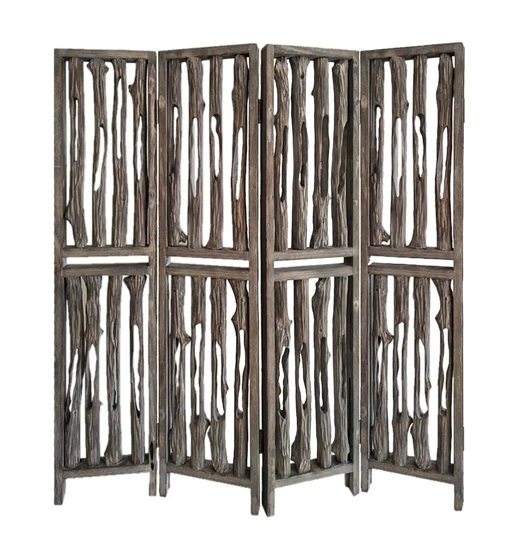 84" Brown Wood Folding Four Panel Screen Room Divider - NOBLE HOME INTERIORS