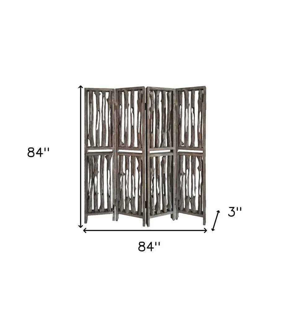84" Brown Wood Folding Four Panel Screen Room Divider - NOBLE HOME INTERIORS
