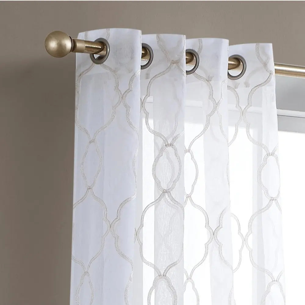84” Charcoal Trellis Pattern Embroidered Window Curtain Panel - NOBLE HOME INTERIORS