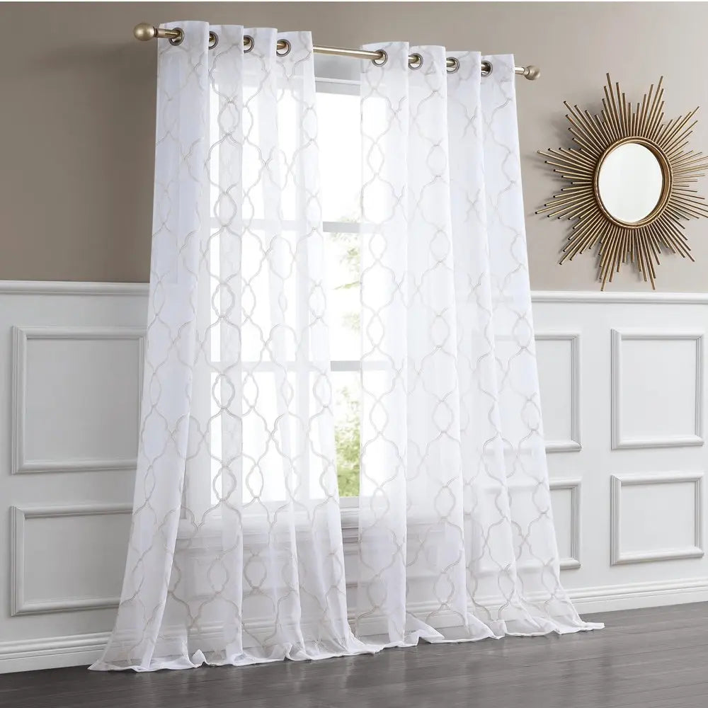 84” Charcoal Trellis Pattern Embroidered Window Curtain Panel - NOBLE HOME INTERIORS