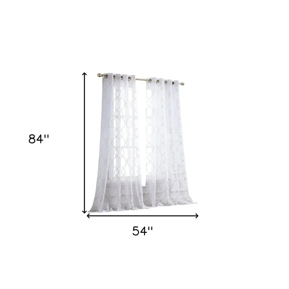 84” Charcoal Trellis Pattern Embroidered Window Curtain Panel - NOBLE HOME INTERIORS