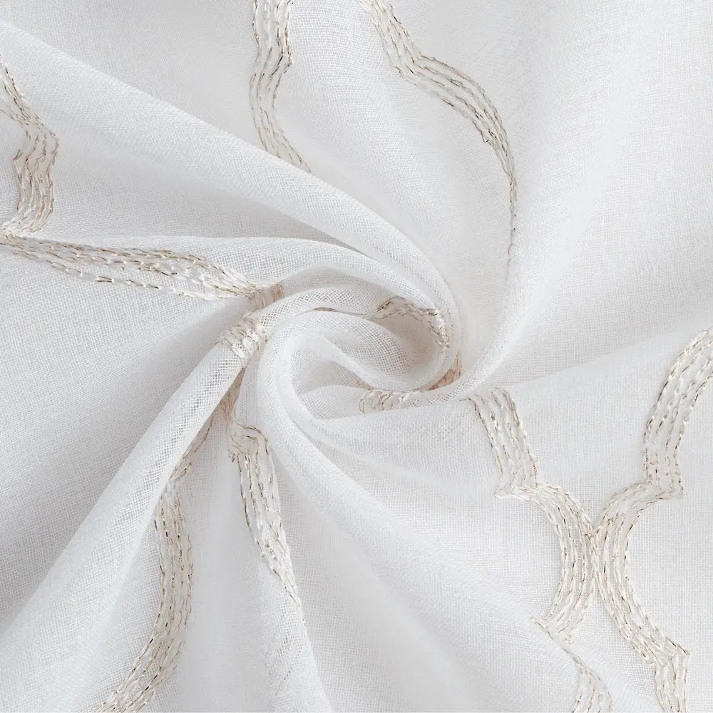 84” Charcoal Trellis Pattern Embroidered Window Curtain Panel - NOBLE HOME INTERIORS