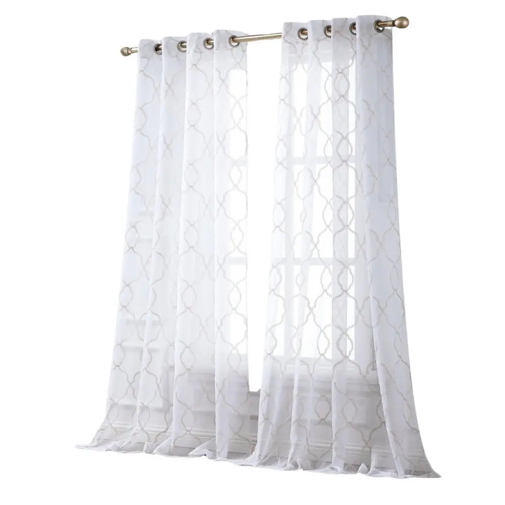 84” Charcoal Trellis Pattern Embroidered Window Curtain Panel - NOBLE HOME INTERIORS