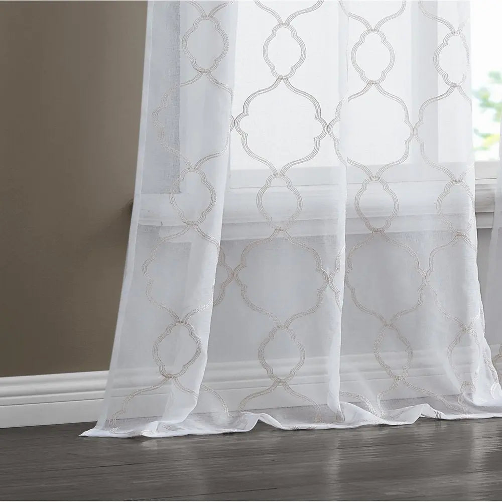 84” Charcoal Trellis Pattern Embroidered Window Curtain Panel - NOBLE HOME INTERIORS