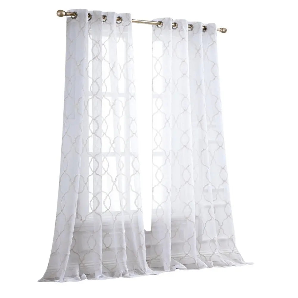 84” Charcoal Trellis Pattern Embroidered Window Curtain Panel - NOBLE HOME INTERIORS