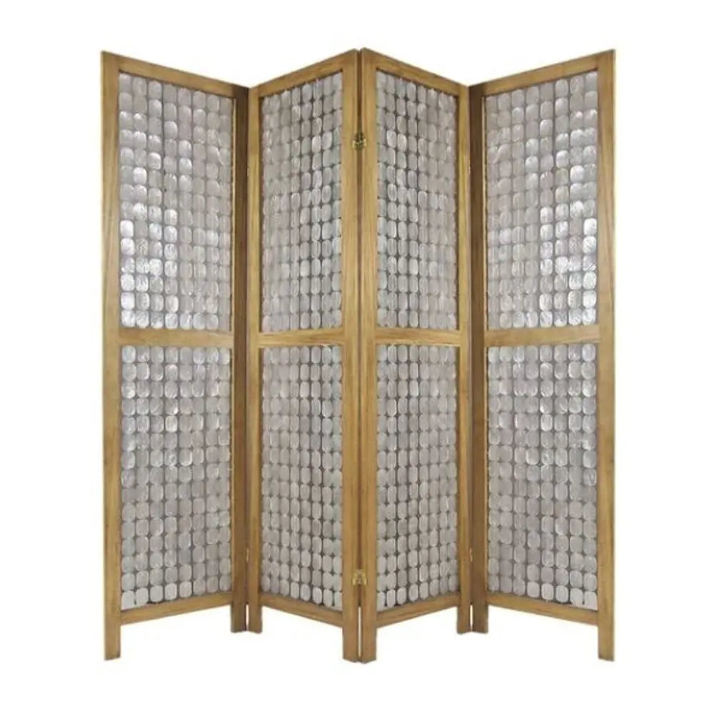 84" Clear Capiz Mother of Pearl Folding Three Panel Screen Room Divider - NOBLE HOME INTERIORS