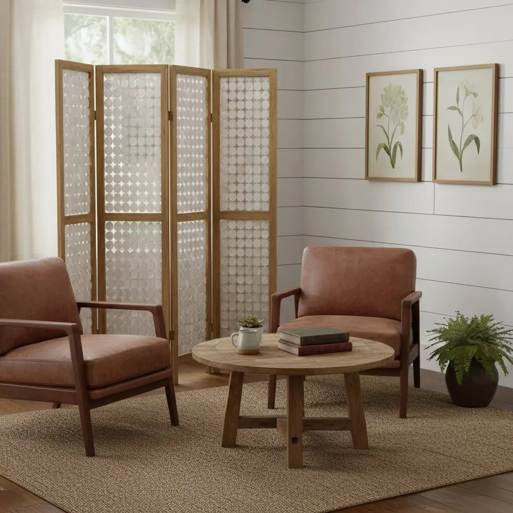 84" Clear Capiz Mother of Pearl Folding Three Panel Screen Room Divider - NOBLE HOME INTERIORS