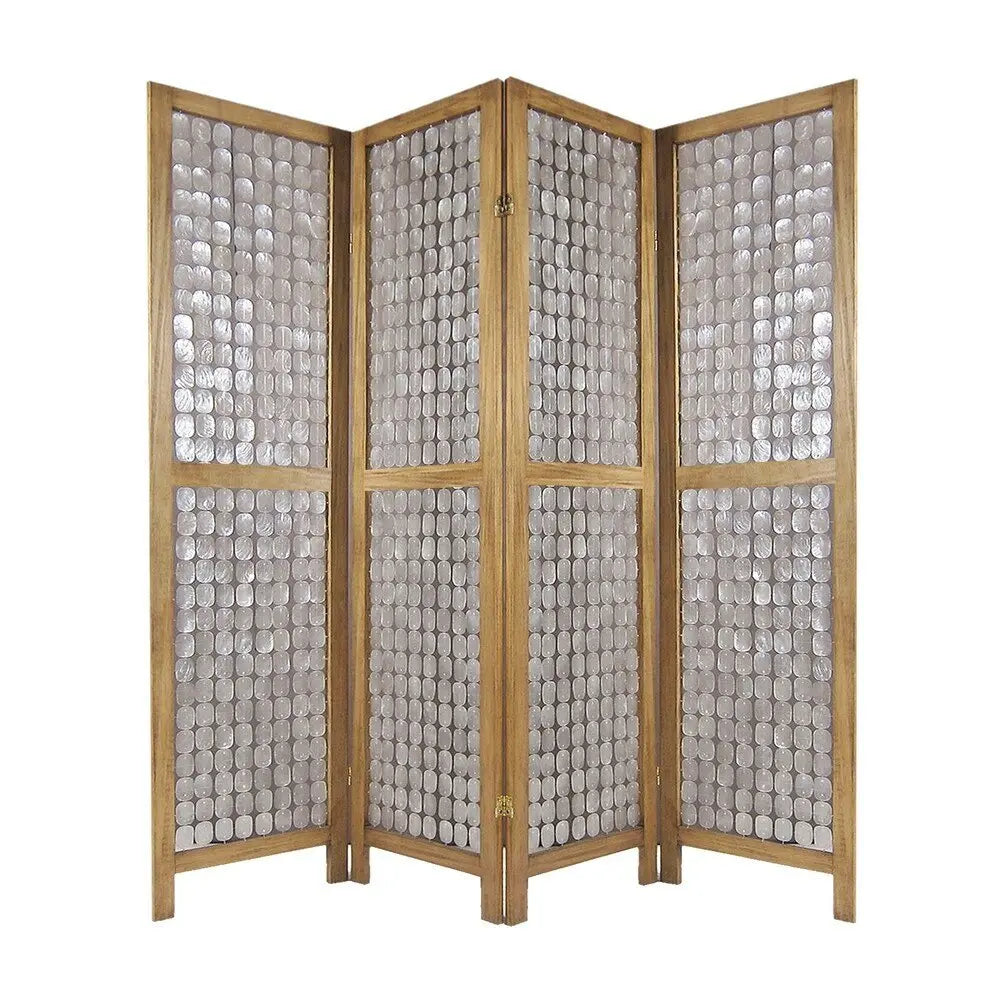 84" Clear Capiz Mother of Pearl Folding Three Panel Screen Room Divider - NOBLE HOME INTERIORS