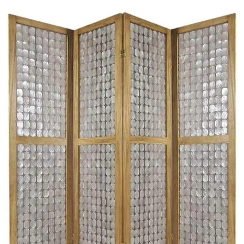 84" Clear Capiz Mother of Pearl Folding Three Panel Screen Room Divider - NOBLE HOME INTERIORS