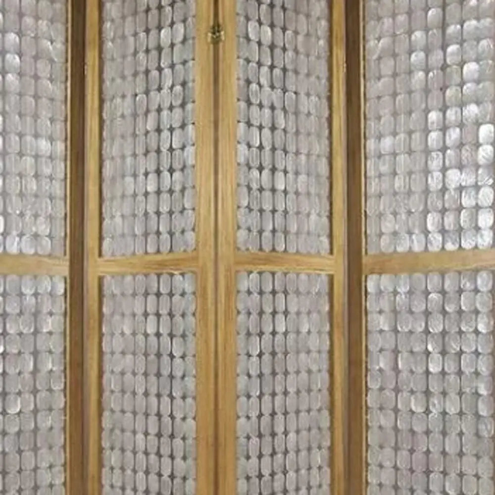 84" Clear Capiz Mother of Pearl Folding Three Panel Screen Room Divider - NOBLE HOME INTERIORS