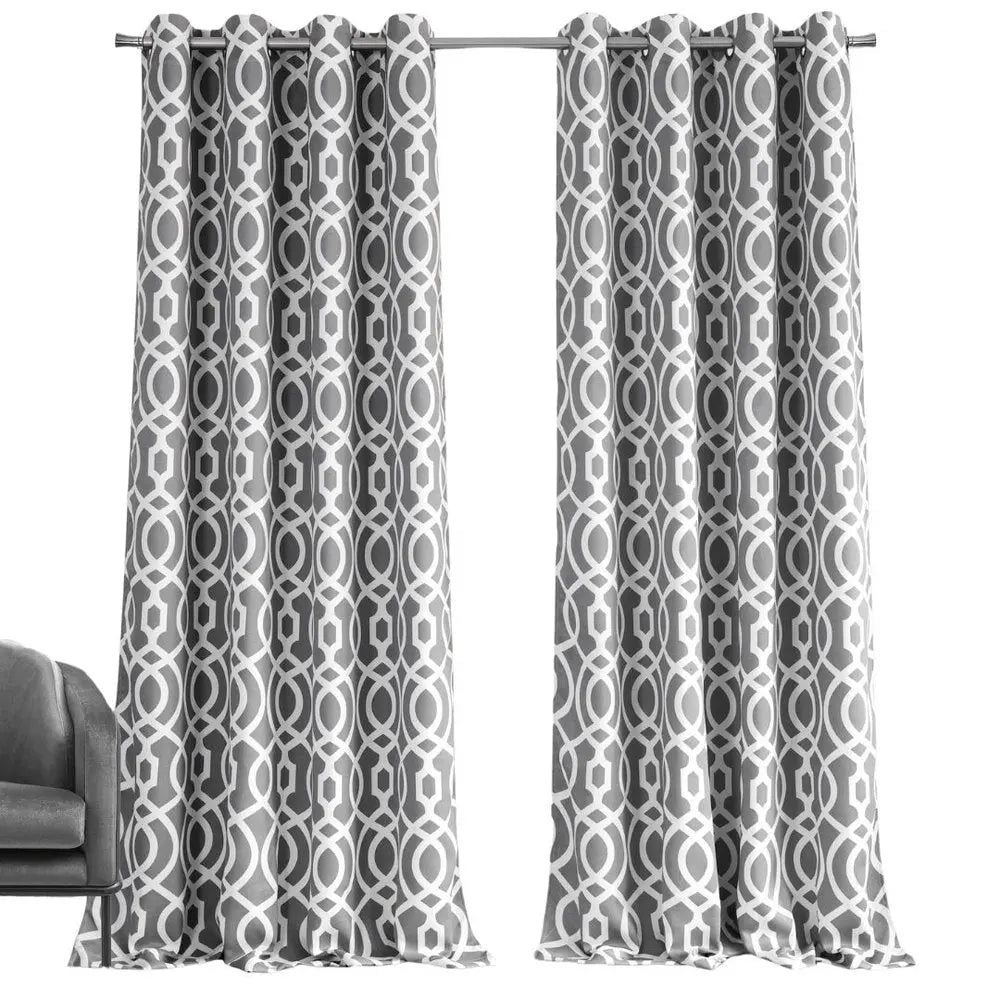 84" Gray Trellis Black Out Window Curtain Panel - NOBLE HOME INTERIORS
