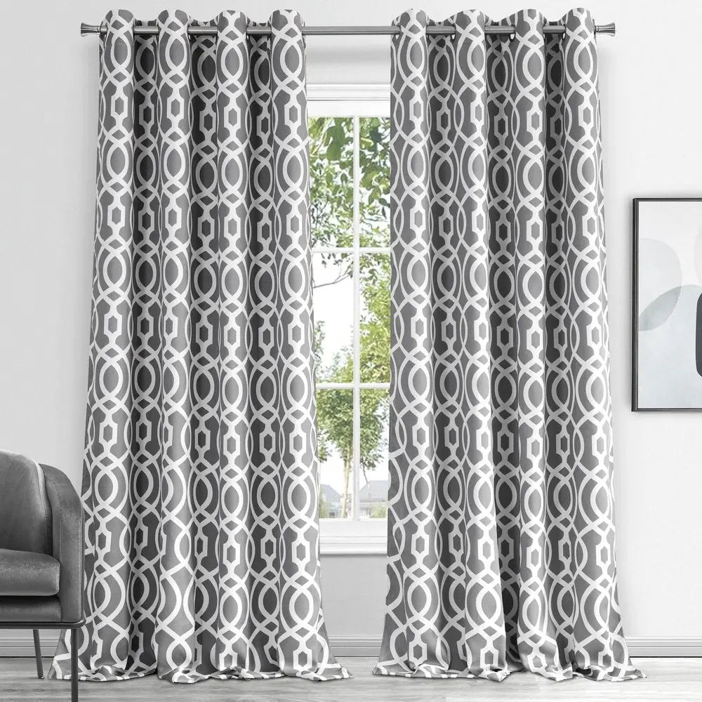 84" Gray Trellis Black Out Window Curtain Panel - NOBLE HOME INTERIORS