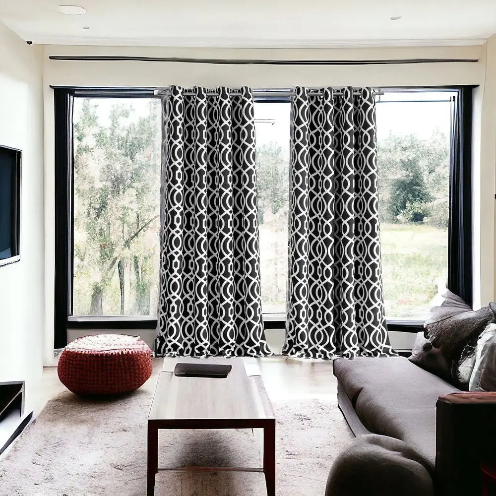 84" Jet Black Trellis Black Out Window Curtain Panel - NOBLE HOME INTERIORS