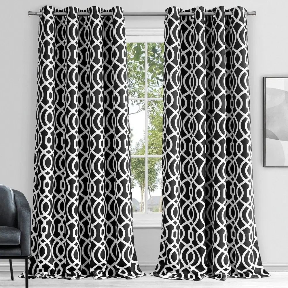 84" Jet Black Trellis Black Out Window Curtain Panel - NOBLE HOME INTERIORS