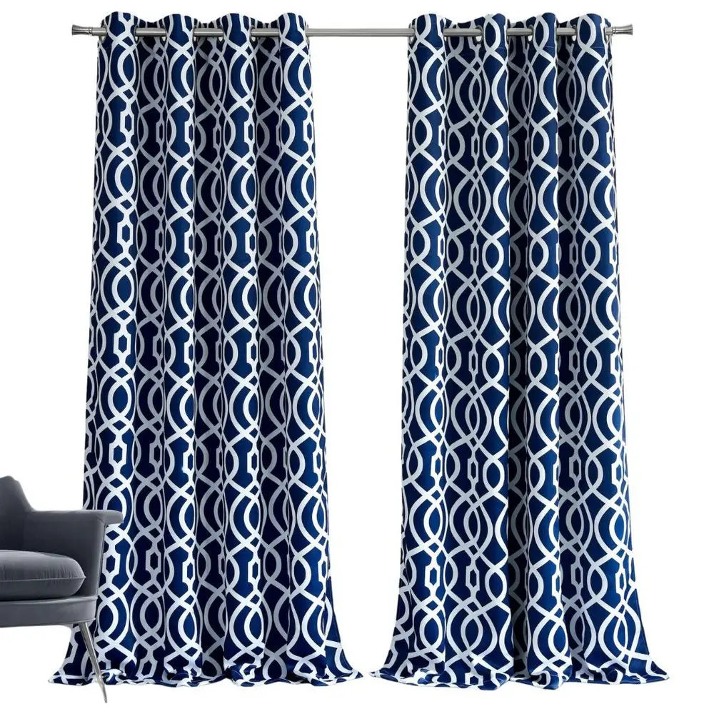84" Navy Blue Trellis Black Out Window Curtain Panel - NOBLE HOME INTERIORS