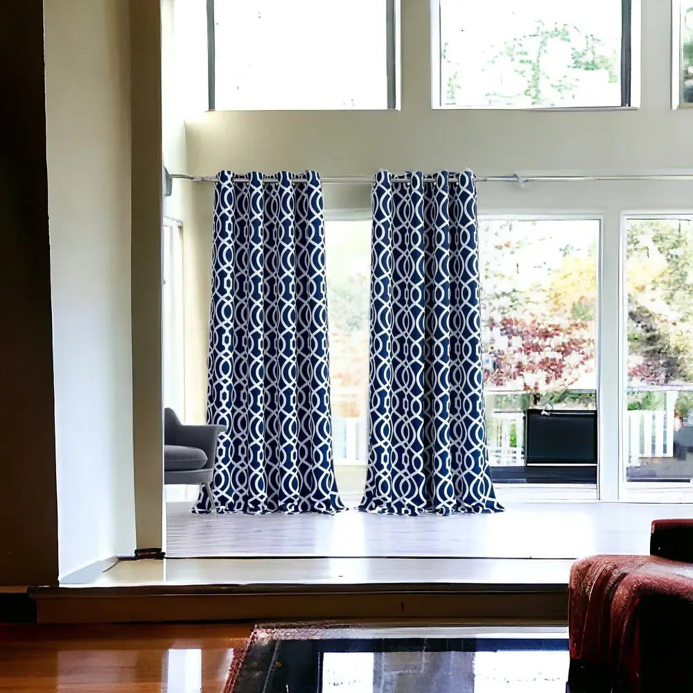84" Navy Blue Trellis Black Out Window Curtain Panel - NOBLE HOME INTERIORS