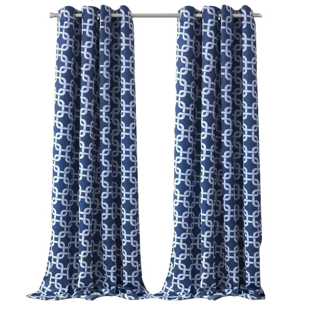 84” Navy Interlock Pattern Window Curtain Panel - NOBLE HOME INTERIORS