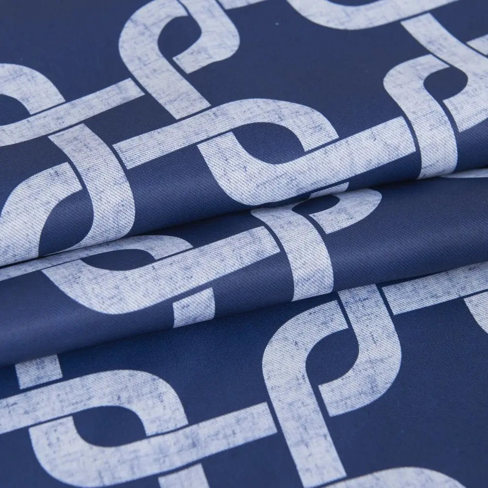 84” Navy Interlock Pattern Window Curtain Panel - NOBLE HOME INTERIORS