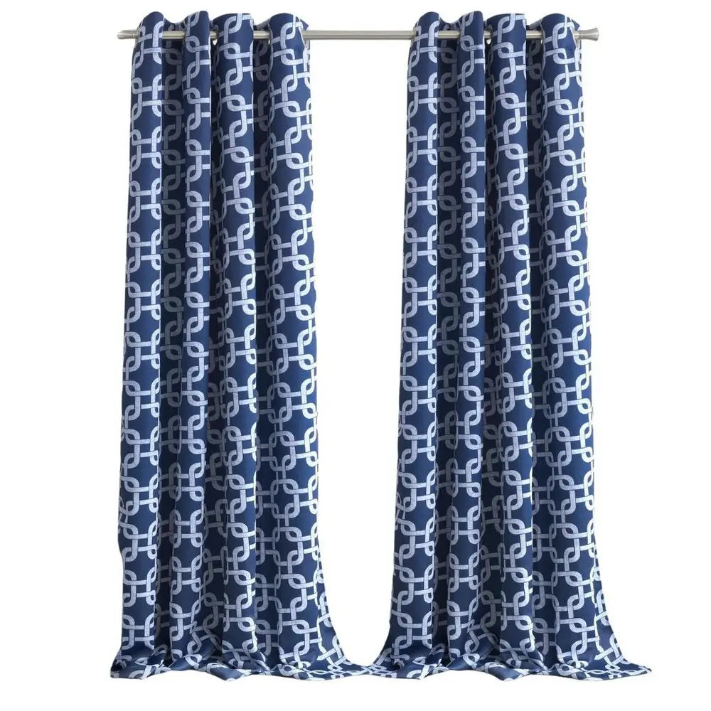 84” Navy Interlock Pattern Window Curtain Panel - NOBLE HOME INTERIORS