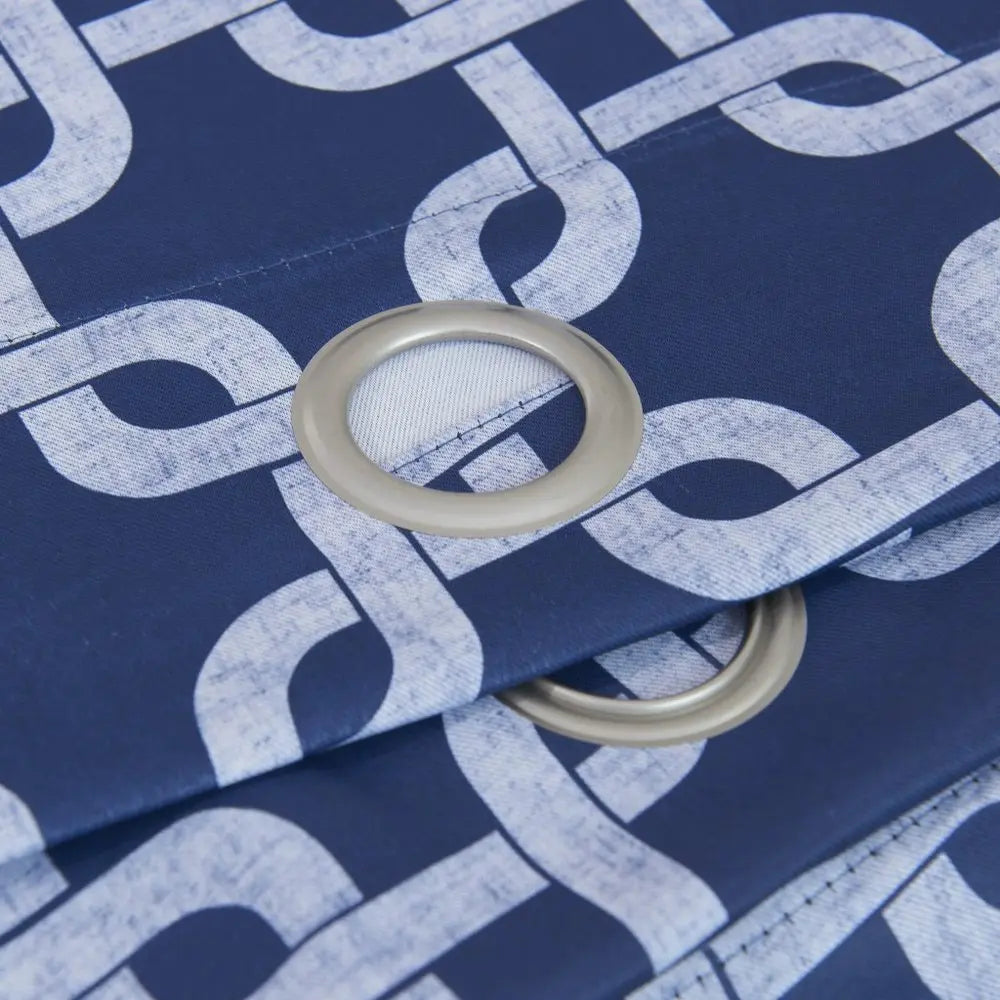 84” Navy Interlock Pattern Window Curtain Panel - NOBLE HOME INTERIORS