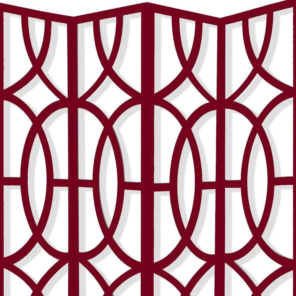 84" Red Solid Wood Folding Four Panel Screen Room Divider - NOBLE HOME INTERIORS