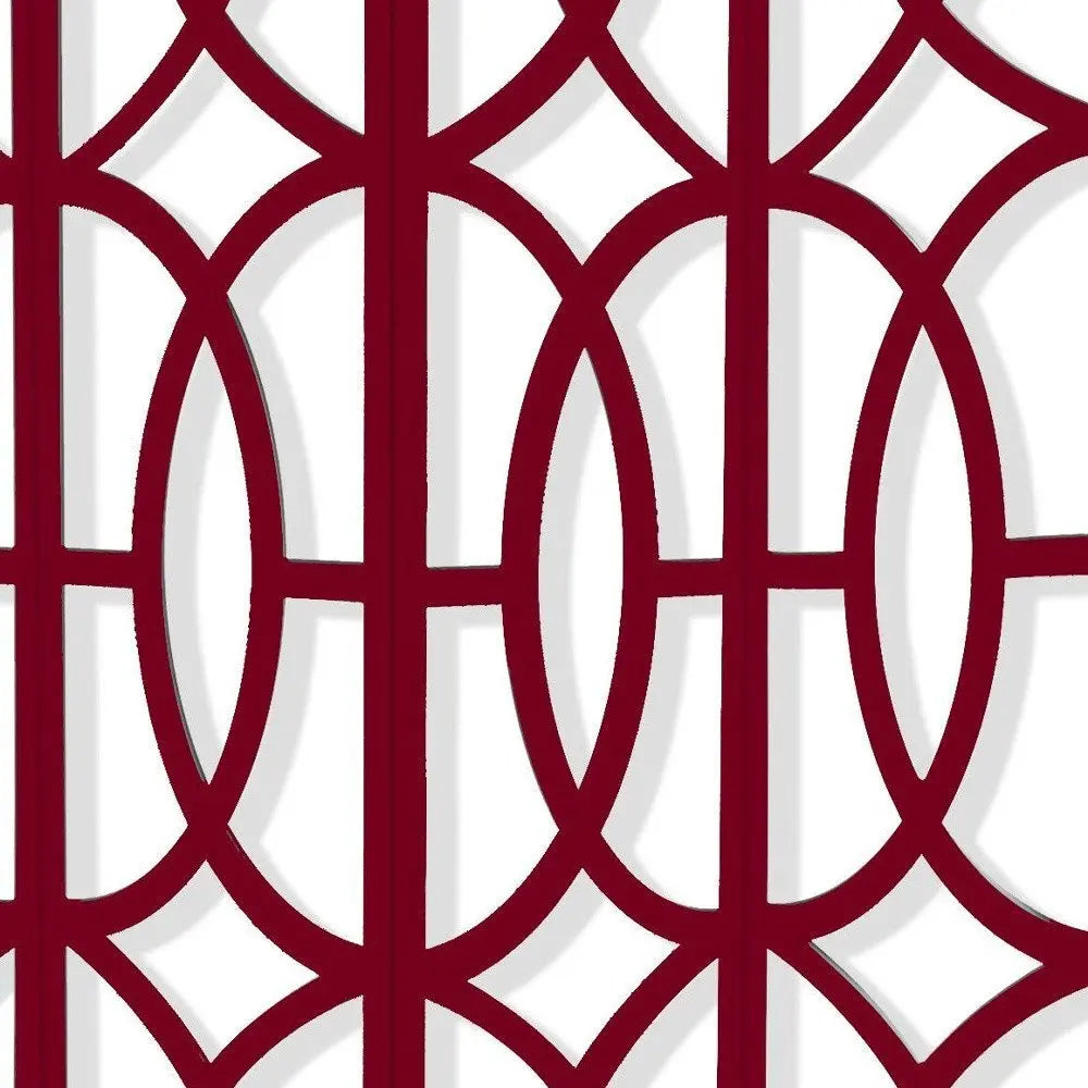 84" Red Solid Wood Folding Four Panel Screen Room Divider - NOBLE HOME INTERIORS