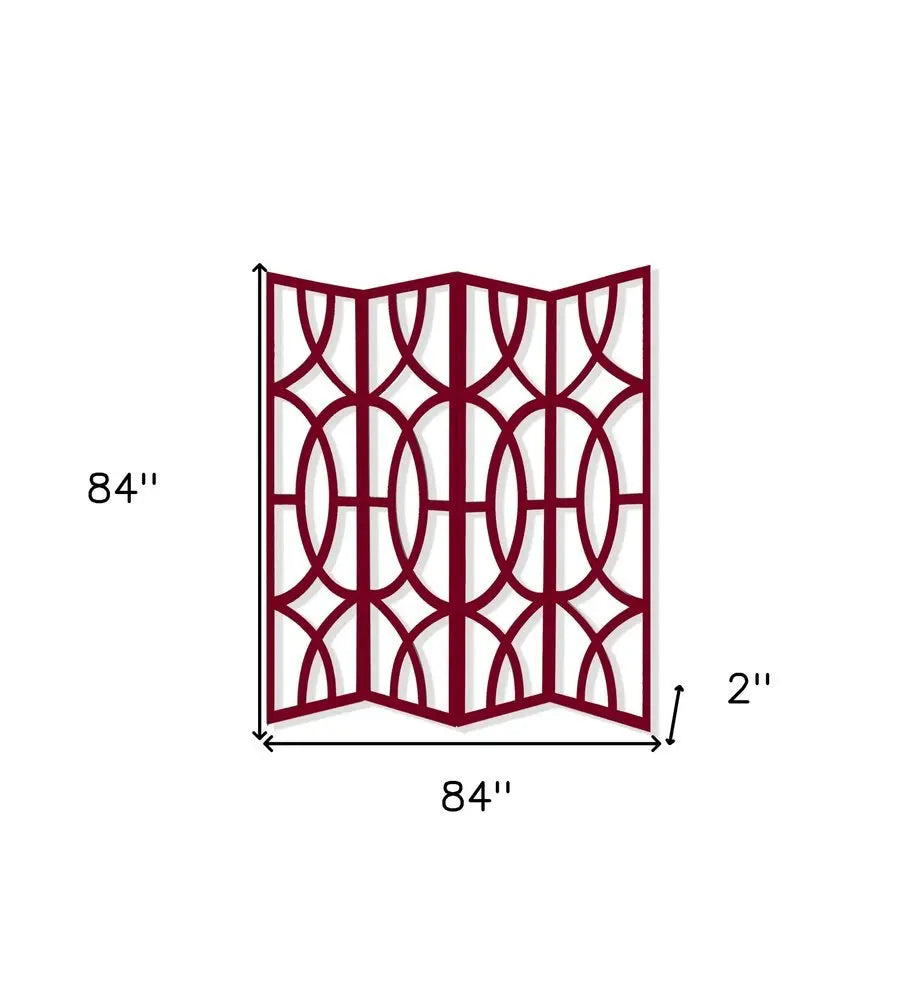 84" Red Solid Wood Folding Four Panel Screen Room Divider - NOBLE HOME INTERIORS