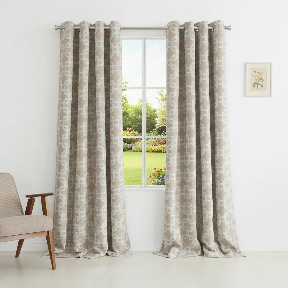 84” Sand Interlock Pattern Window Curtain Panel - NOBLE HOME INTERIORS