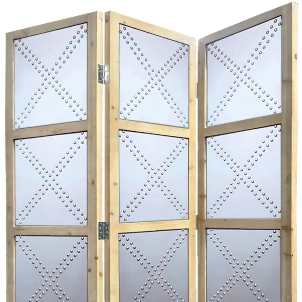 84" Silver Folding Three Panel Screen Room Divider - NOBLE HOME INTERIORS