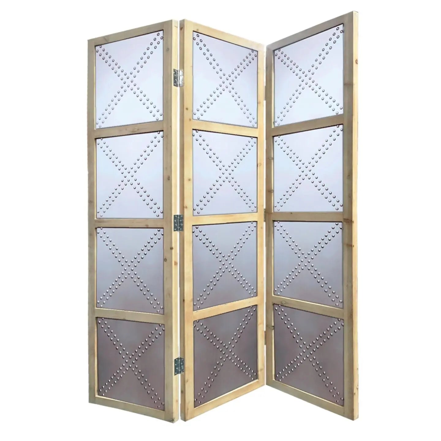 84" Silver Folding Three Panel Screen Room Divider - NOBLE HOME INTERIORS