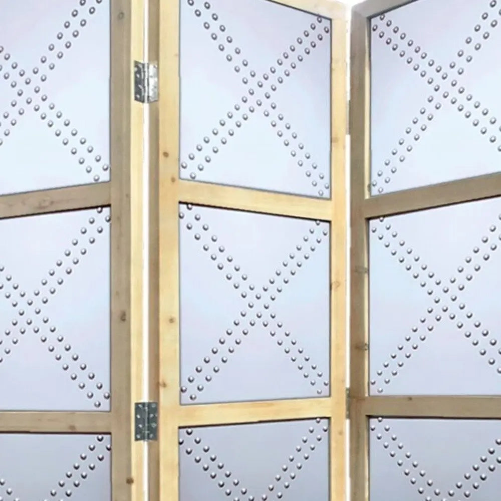 84" Silver Folding Three Panel Screen Room Divider - NOBLE HOME INTERIORS