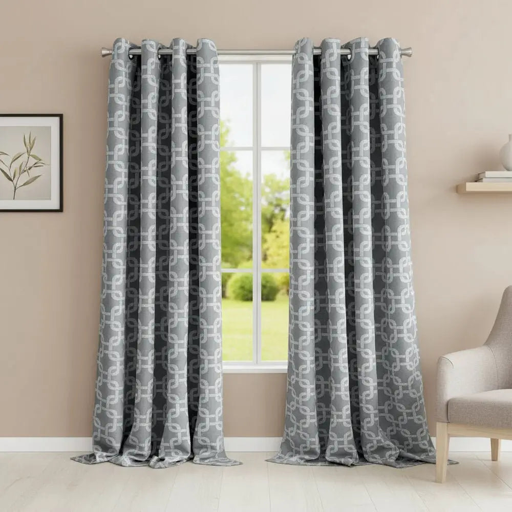84” Silver Interlock Pattern Window Curtain Panel - NOBLE HOME INTERIORS