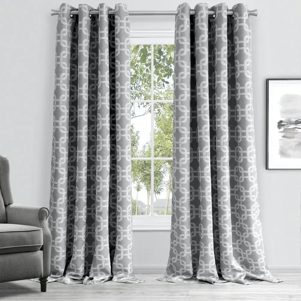 84” Silver Interlock Pattern Window Curtain Panel - NOBLE HOME INTERIORS