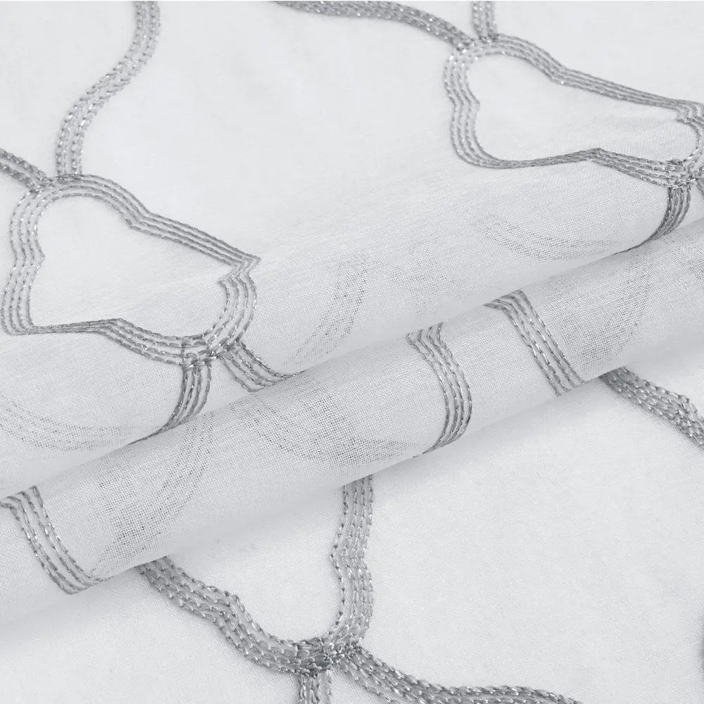 84” Silver Trellis Pattern Embroidered Window Curtain Panel HomeRoots