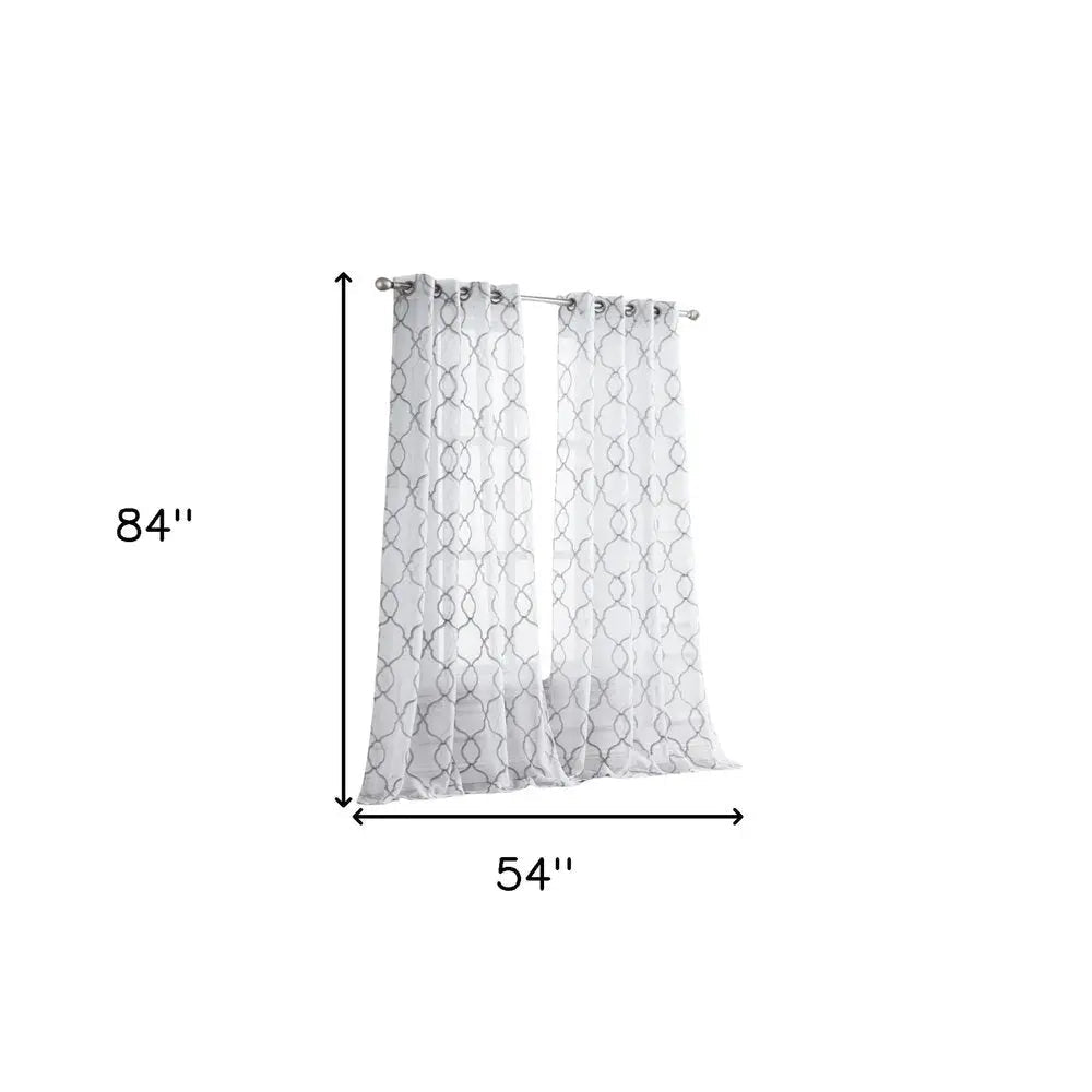 84” Silver Trellis Pattern Embroidered Window Curtain Panel HomeRoots
