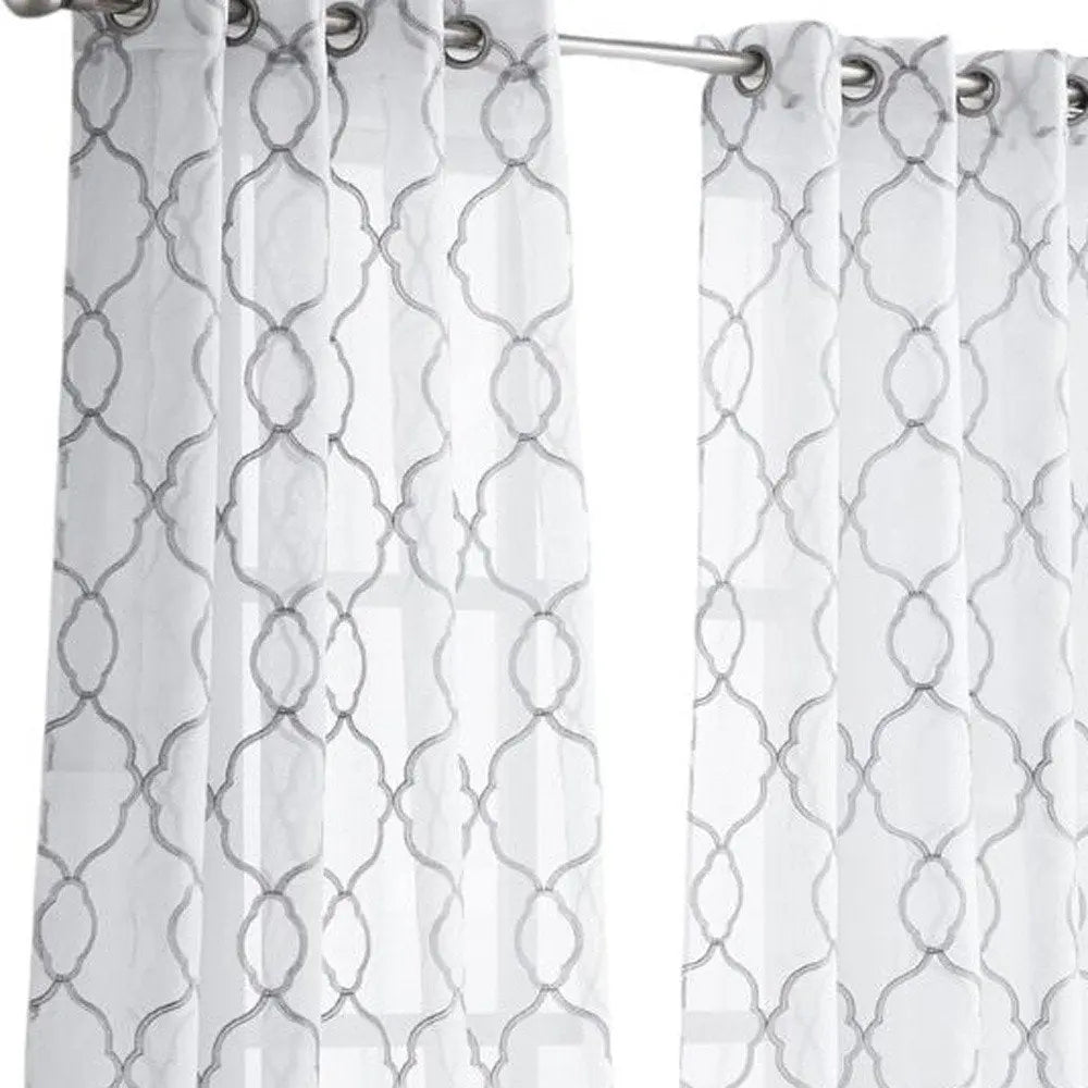 84” Silver Trellis Pattern Embroidered Window Curtain Panel HomeRoots