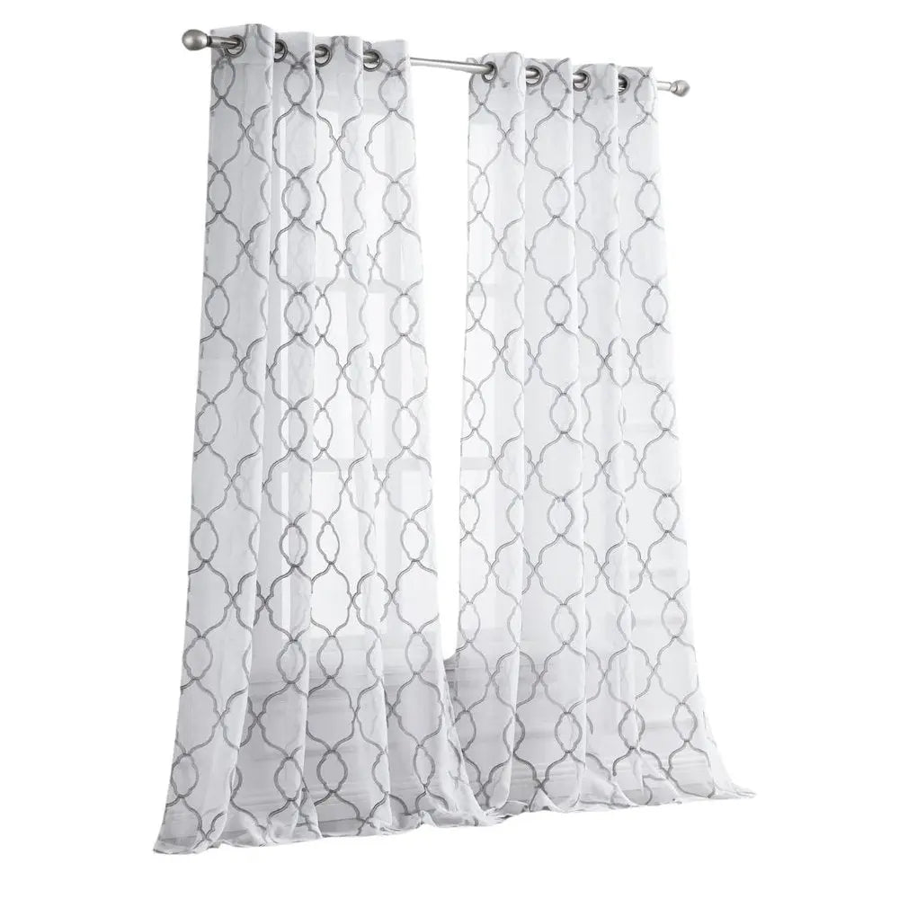 84” Silver Trellis Pattern Embroidered Window Curtain Panel HomeRoots