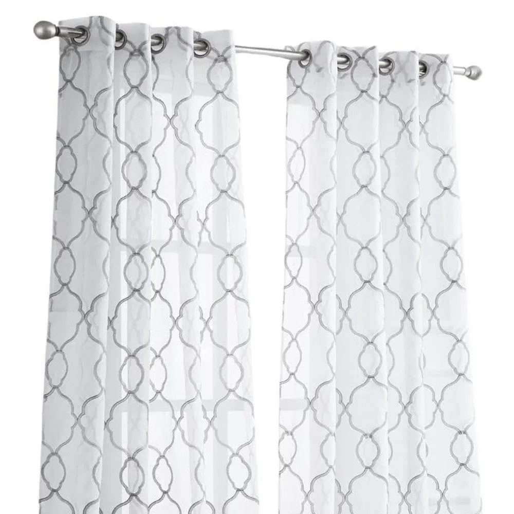 84” Silver Trellis Pattern Embroidered Window Curtain Panel HomeRoots