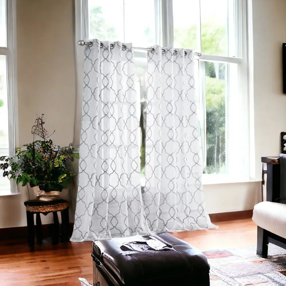 84” Silver Trellis Pattern Embroidered Window Curtain Panel HomeRoots
